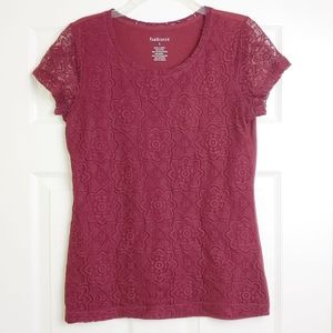 Van Husen medallion lace front scoop neck tee S